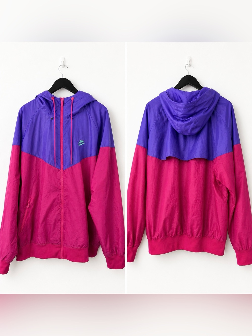 Nike Windrunner Purple Fuchsia Colorblock Hooded Windbreaker Jacket Women's XL
